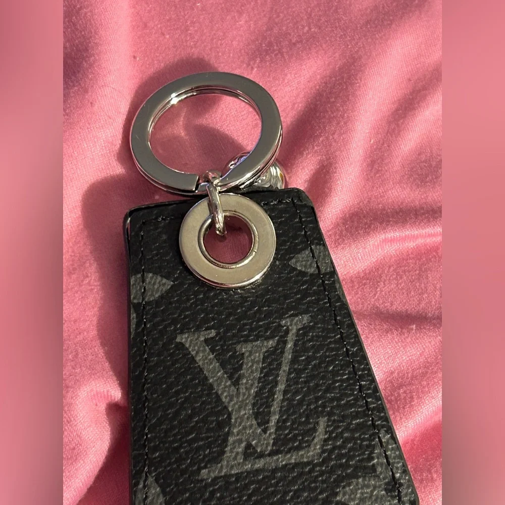 LV upcycled leather and ball charm. On a Silver Keychain - Picture 5 of 5